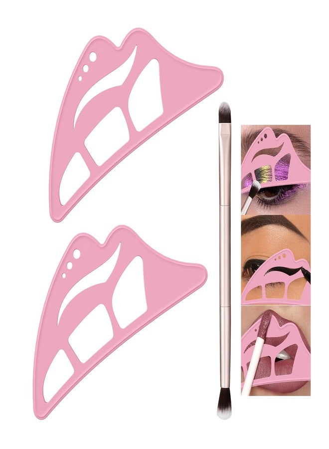 DAGEDA 2Pcs Eyetour Eyeshadow Tool, Reusable Eyeshadow Stencil for Smoky Eye Shadow, Silicone Eyeliner Stencil Eye Makeup Aid, Face Makeup Tool Set with Brush- Pink - Image 1